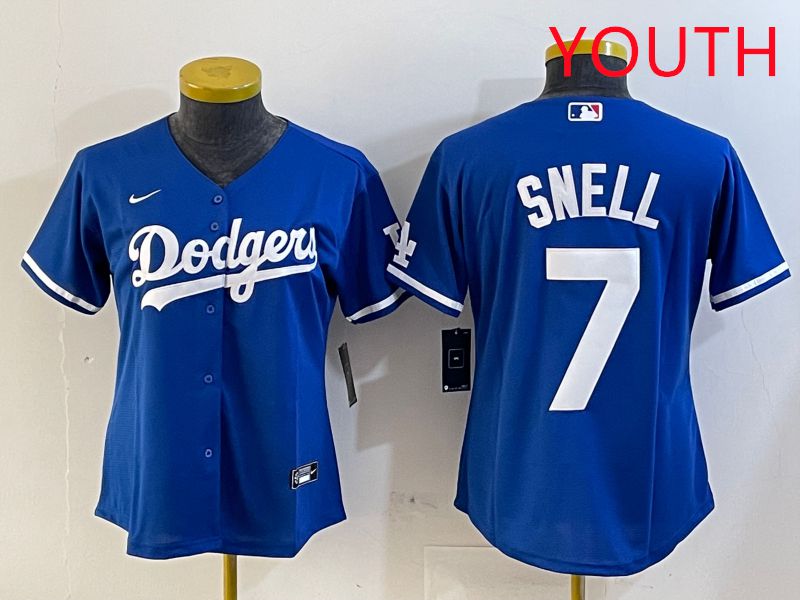 Youth Los Angeles Dodgers #7 Snell Blue Game 2025 Nike MLB Jersey style 5->youth mlb jersey->Youth Jersey